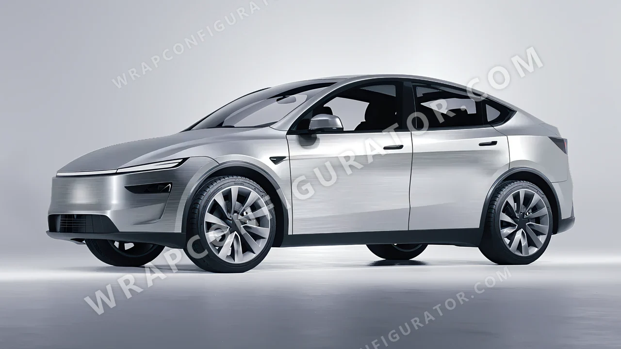 Grey Tesla Model Y Juniper 2025 wrapped in 3M Brushed Titanium BR230