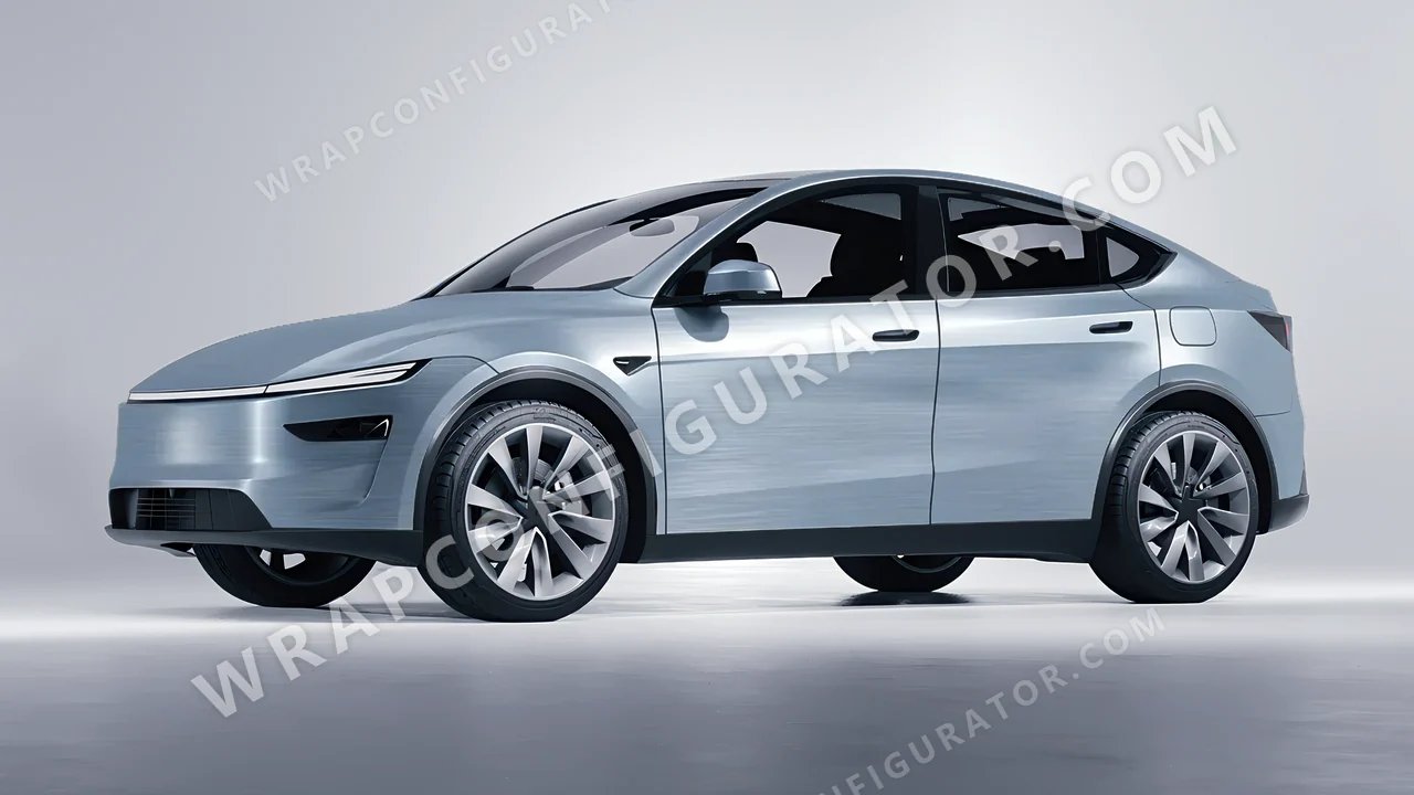 Grey Tesla Model Y Juniper 2025 wrapped in Avery Dennison Brushed Steel SW900-813-X