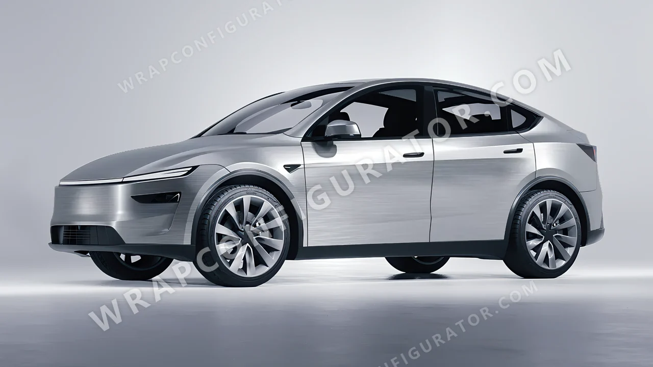Grey Tesla Model Y Juniper 2025 wrapped in Avery Dennison Brushed Titanium SW900-802-X