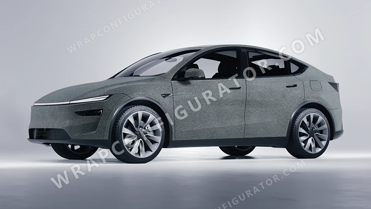 Grey Tesla Model Y Juniper 2025 wrapped in Avery Dennison Rugged Bedrock Grey SW900-824-X