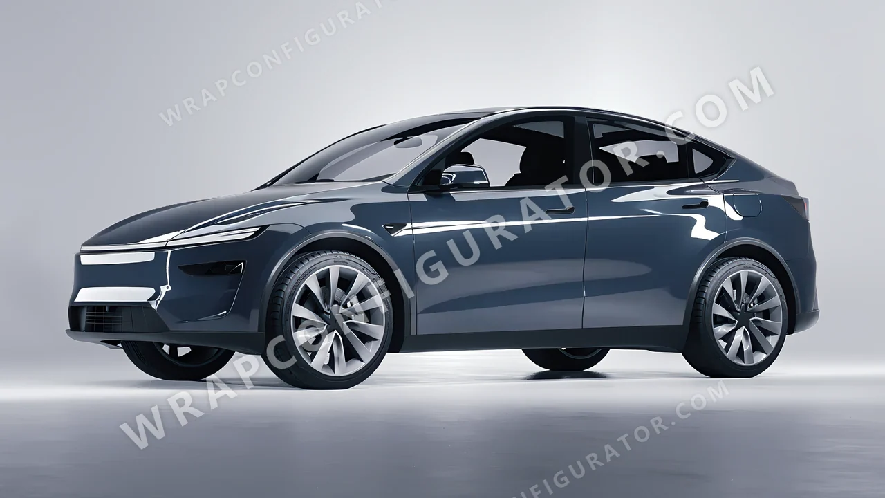 Grey Tesla Model Y Juniper 2025 wrapped in Inozetek Dynamic PPF Blue Graphite Grey DPPF927