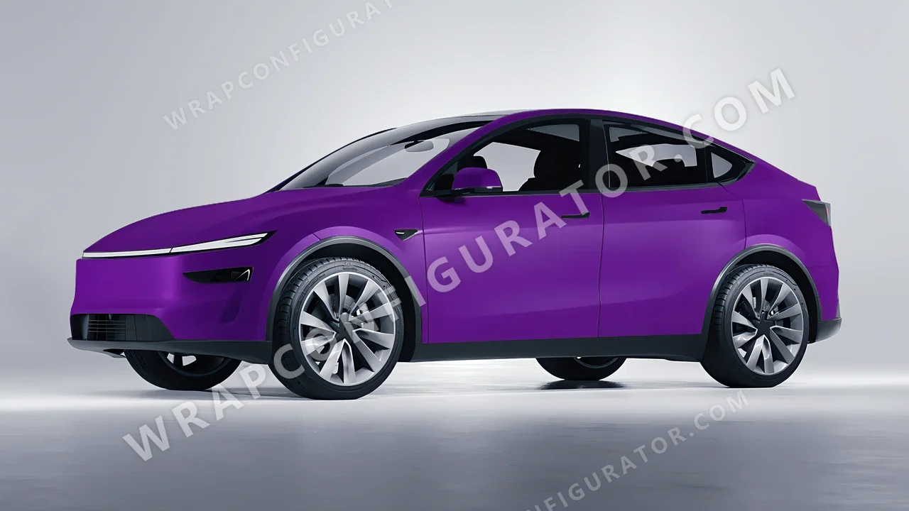Grey Tesla Model Y Juniper 2025 wrapped in KPMF Matt Iced Amethyst Titanium K75568