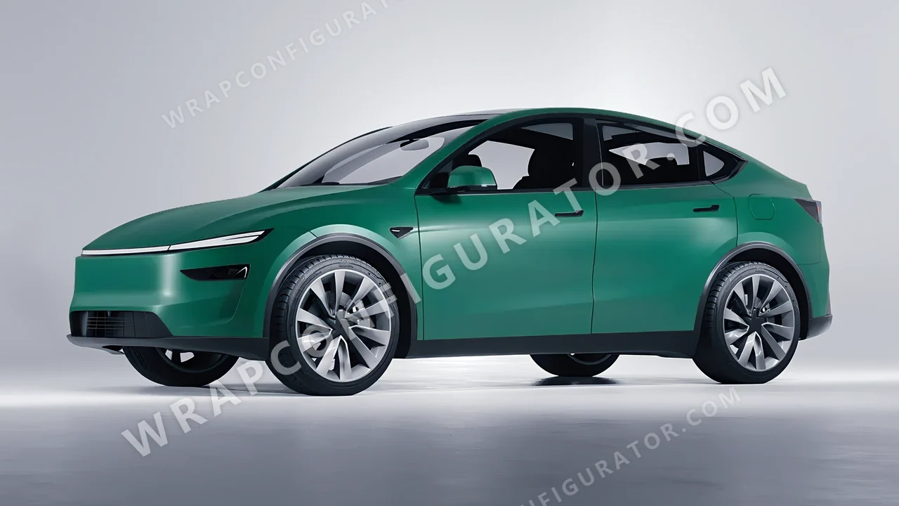 Grey Tesla Model Y Juniper 2025 wrapped in KPMF Matt Iced Green Titanium K75507