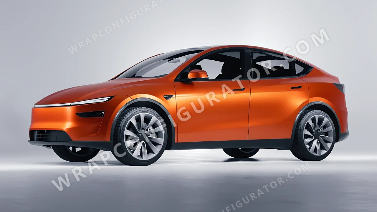 Grey Tesla Model Y Juniper 2025 wrapped in KPMF Matt Iced Orange Titanium K75502