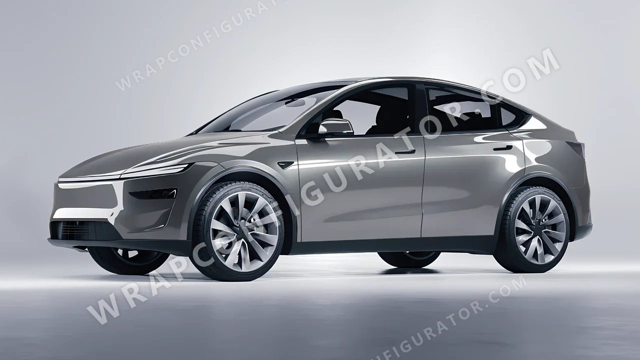 Grey Tesla Model Y Juniper 2025 wrapped in ORACAL Aluminium 970RA-908G