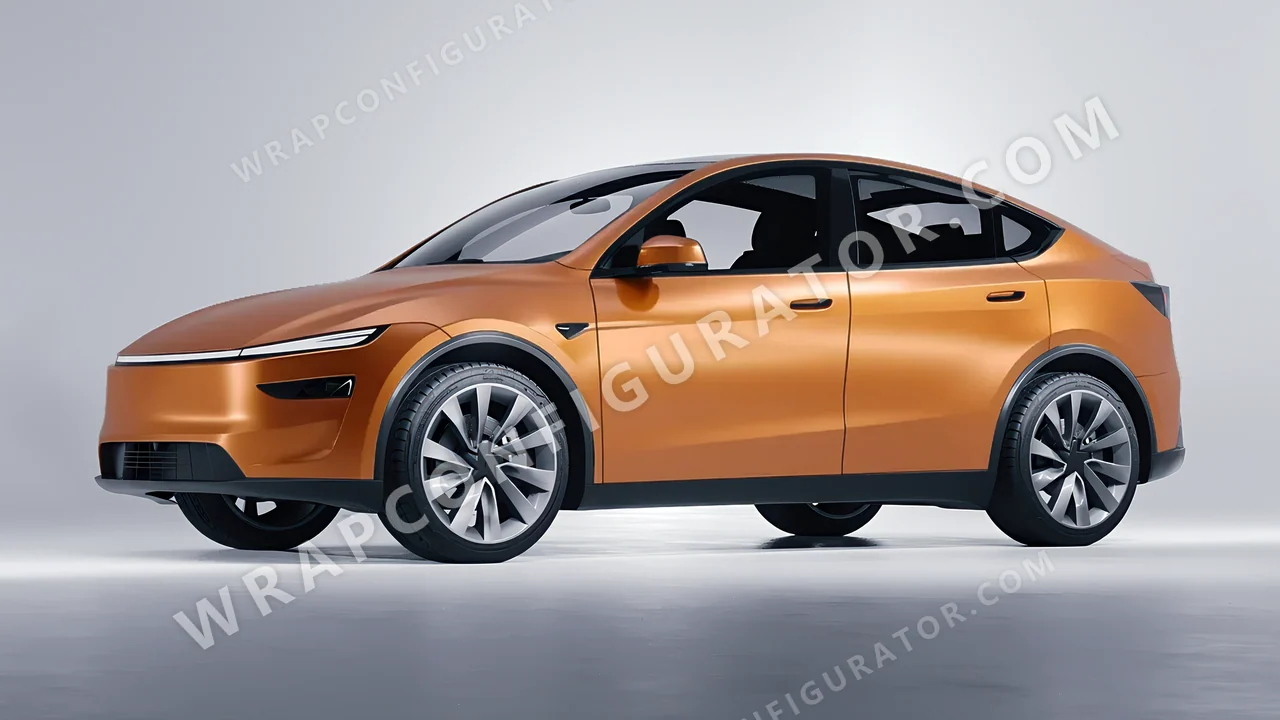 Orange Tesla Model Y Juniper 2025 wrapped in 3M Satin Canyon Copper S344