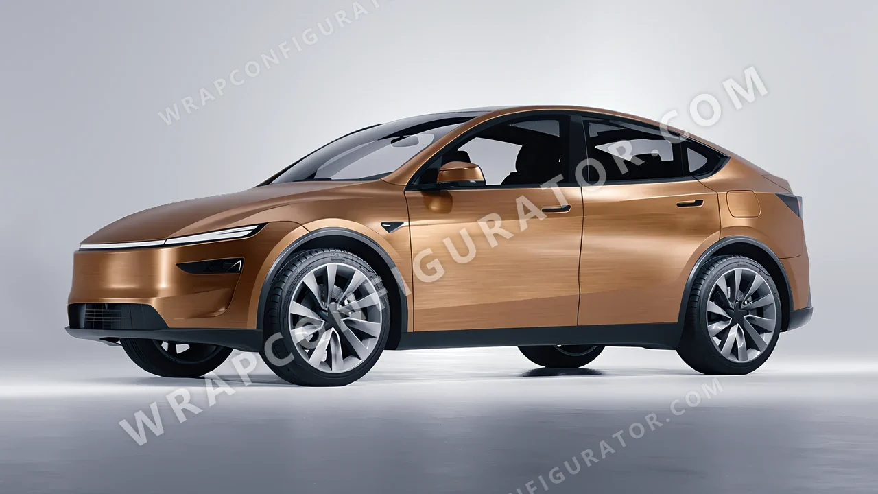 Orange Tesla Model Y Juniper 2025 wrapped in Avery Dennison Brushed Bronze SW900-933-X