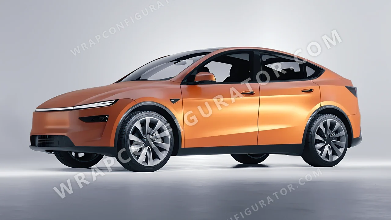 Orange Tesla Model Y Juniper 2025 wrapped in Avery Dennison Sunset Ride SW900-302-O