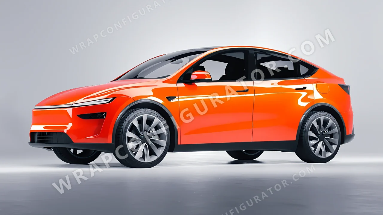 Orange Tesla Model Y Juniper 2025 wrapped in Inozetek Dynamic PPF Solar Flame DPPF713