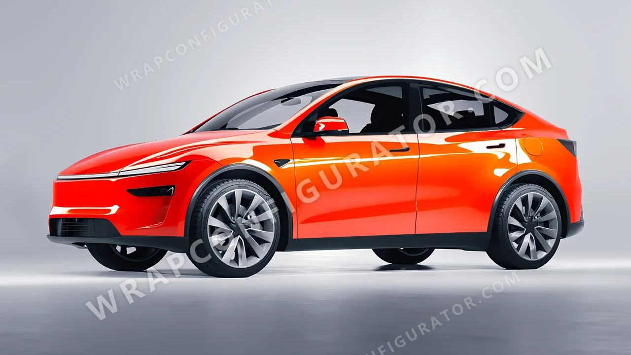 Orange Tesla Model Y Juniper 2025 wrapped in Inozetek Dynamic PPF Student Driver Sungset Orange SD102