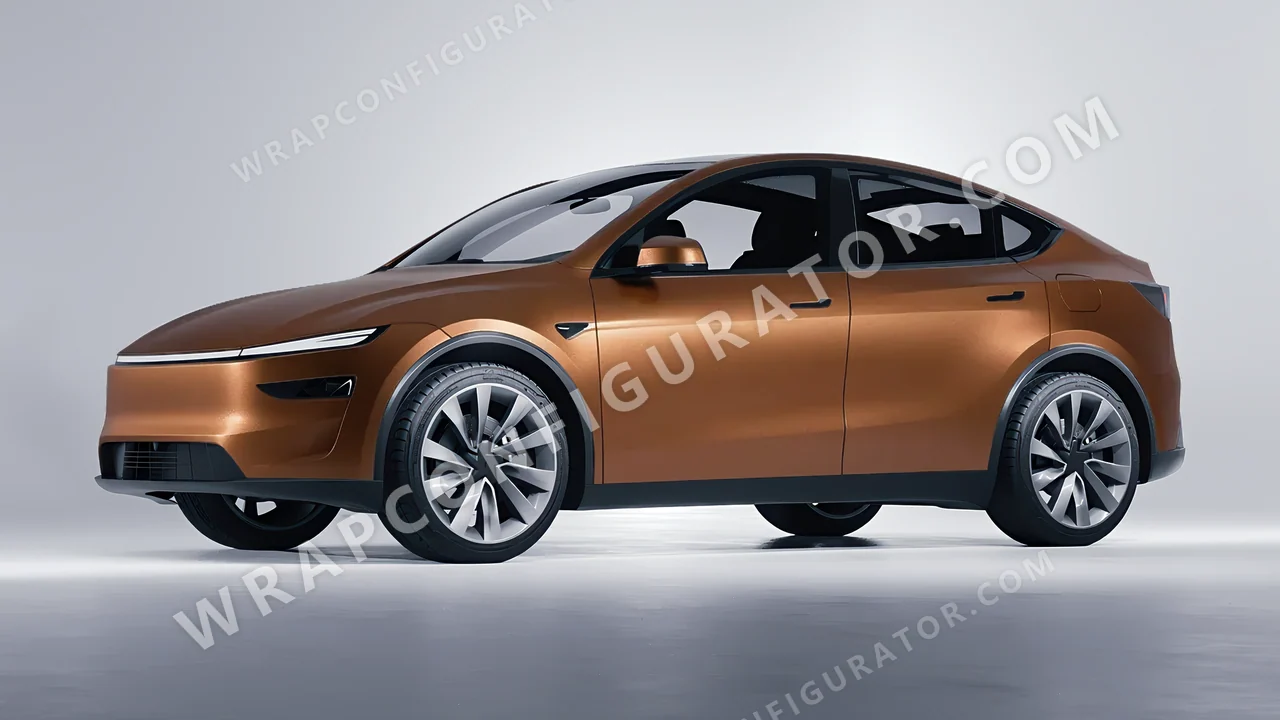 Orange Tesla Model Y Juniper 2025 wrapped in KPMF Matt Anodised Bronze K75549