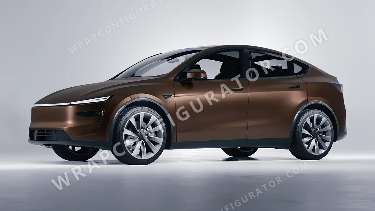 Orange Tesla Model Y Juniper 2025 wrapped in KPMF Matt Burnished Bronze K75579