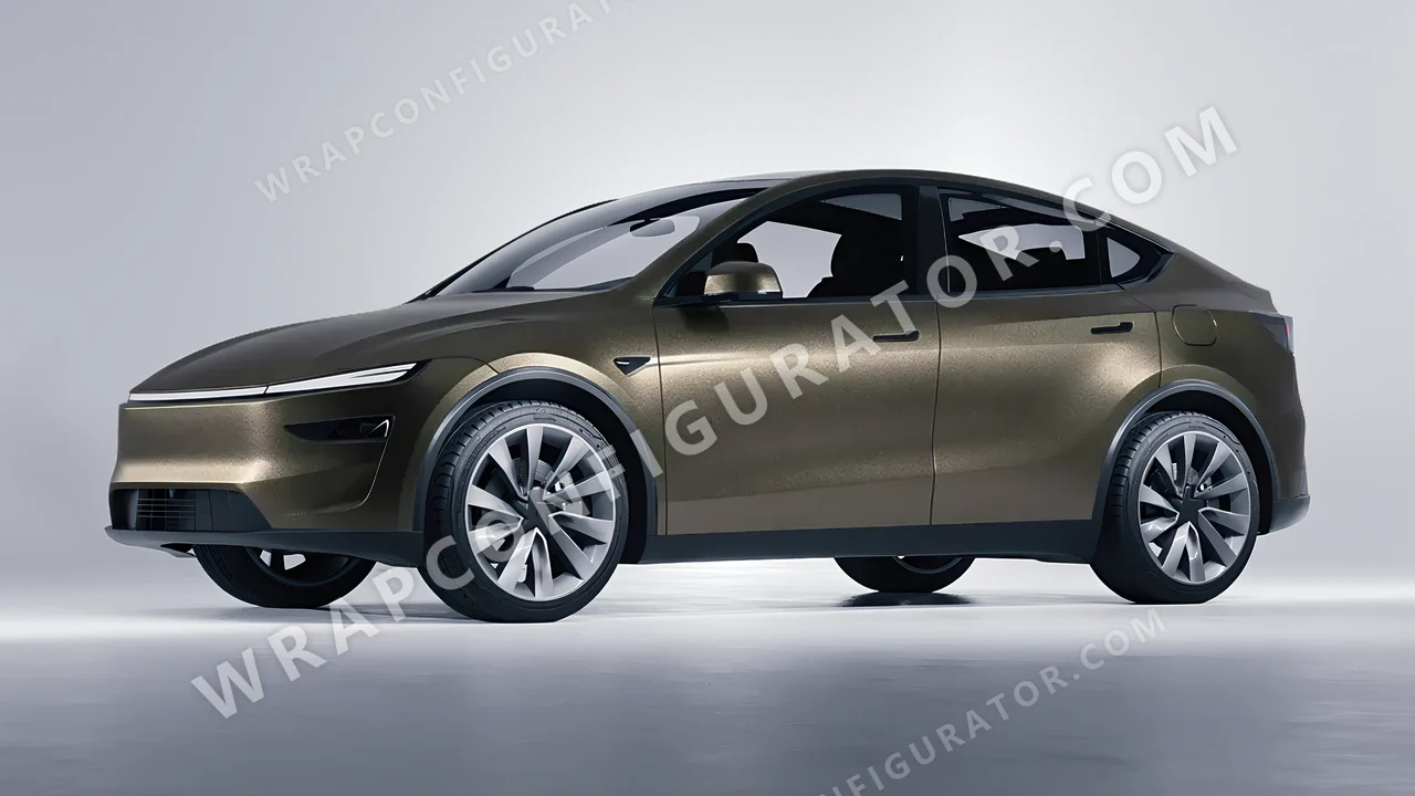 Orange Tesla Model Y Juniper 2025 wrapped in KPMF Matt Nero Flare K75556