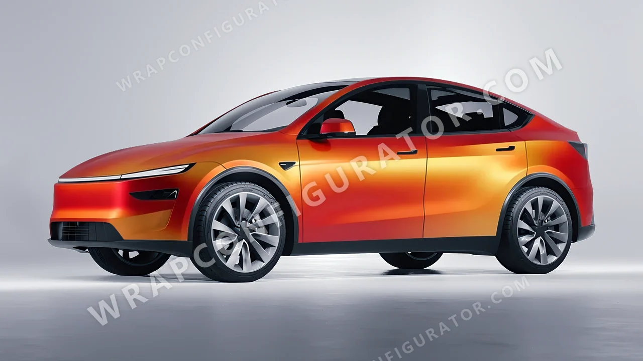 Orange Tesla Model Y Juniper 2025 wrapped in ORACAL Matt Sunset Shift 970RA-100M