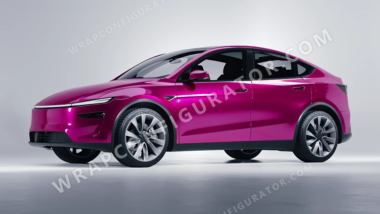 Pink Tesla Model Y Juniper 2025 wrapped in 3M Gloss Fierce Fuchsia G348