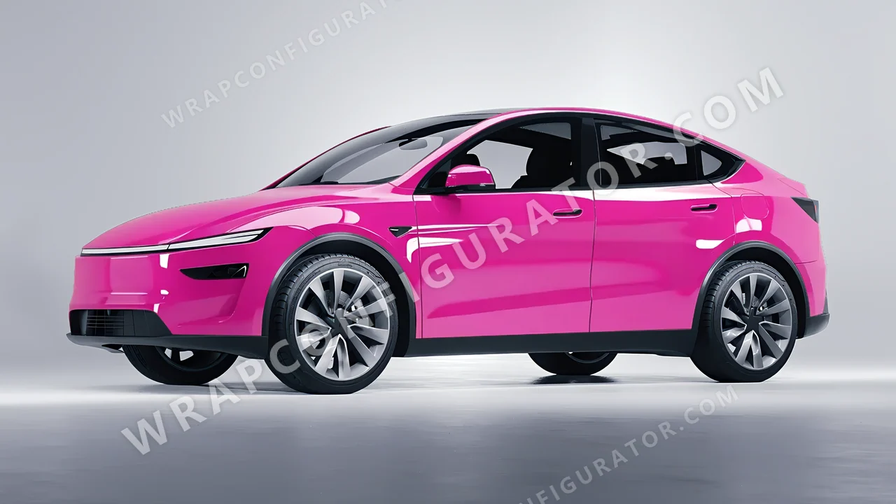 Pink Tesla Model Y Juniper 2025 wrapped in 3M Gloss Hot Pink G103