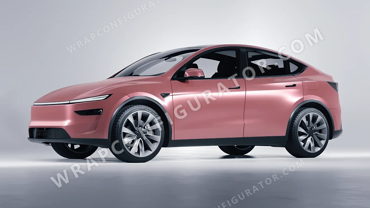 Pink Tesla Model Y Juniper 2025 wrapped in 3M Velvet Rose S23