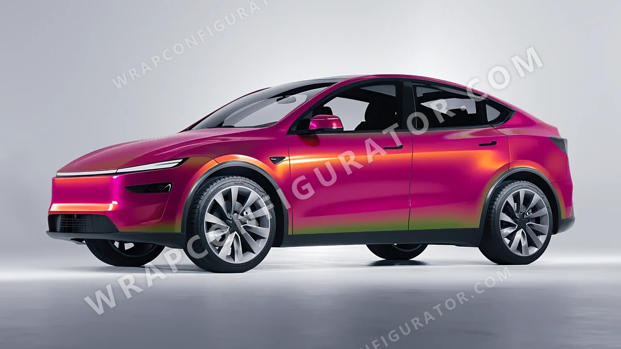 Pink Tesla Model Y Juniper 2025 wrapped in Colourshield PPF by HyperPro Daybreak Pink GB02-P