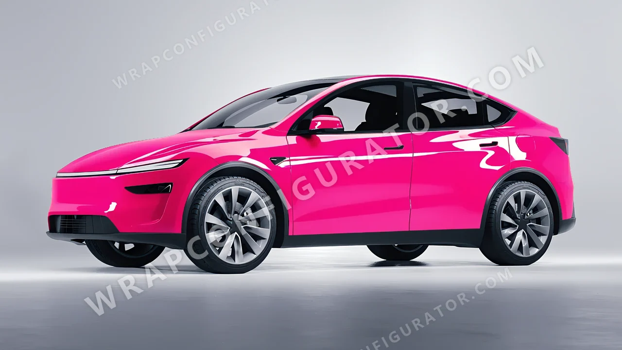 Pink Tesla Model Y Juniper 2025 wrapped in Inozetek Dynamic PPF Hot Pink DPPF941