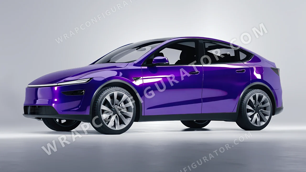 Purple Tesla Model Y Juniper 2025 wrapped in 3M Gloss Plum Explosion GP258