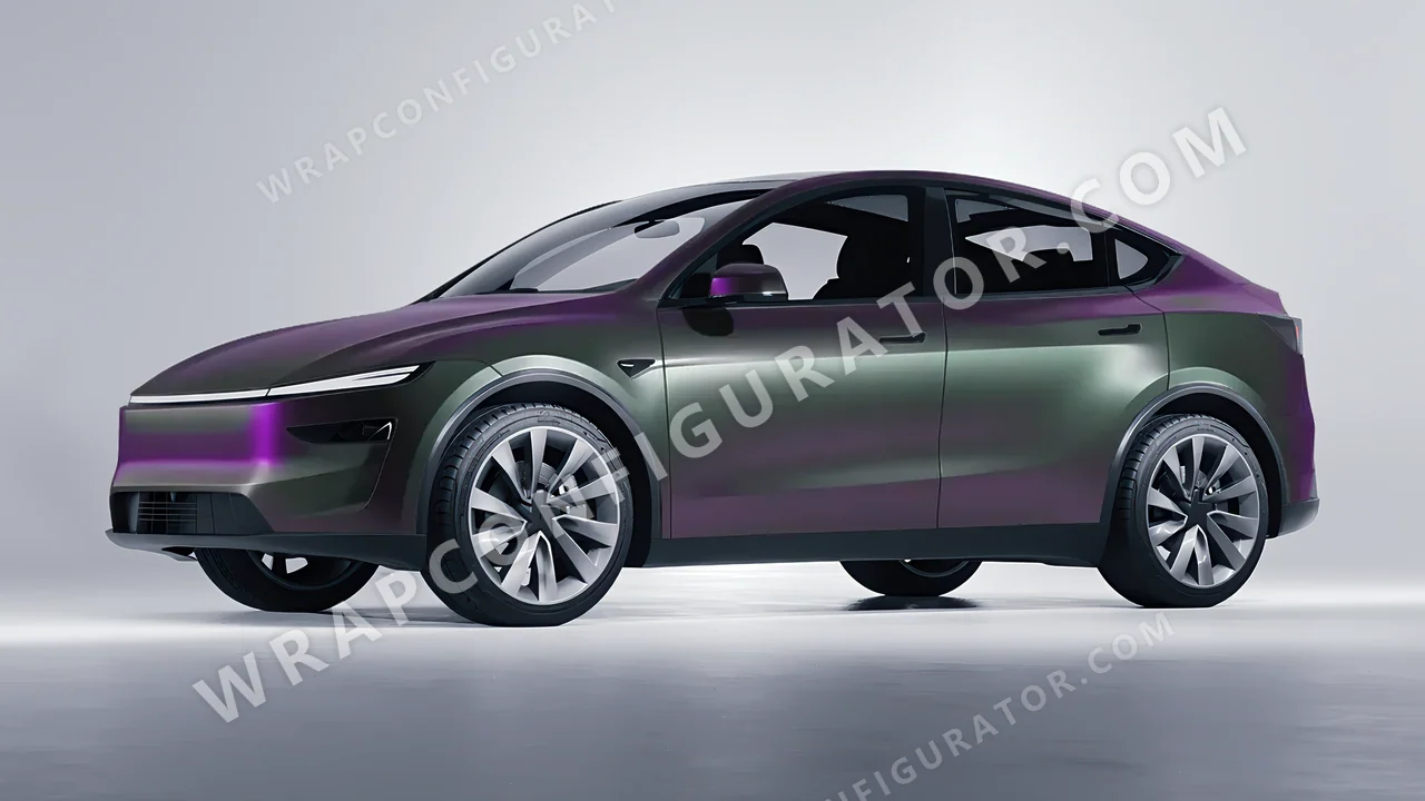 Purple Tesla Model Y Juniper 2025 wrapped in Colourshield PPF by HyperPro Gray/Purple MSF47-P