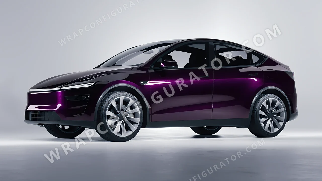 Purple Tesla Model Y Juniper 2025 wrapped in Colourshield PPF by HyperPro Midnight Purple GAF47-P