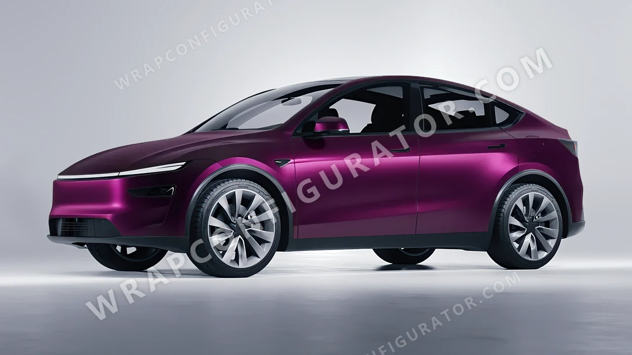 Purple Tesla Model Y Juniper 2025 wrapped in Inozetek Dynamic PPF Midnight Purple DPPF801