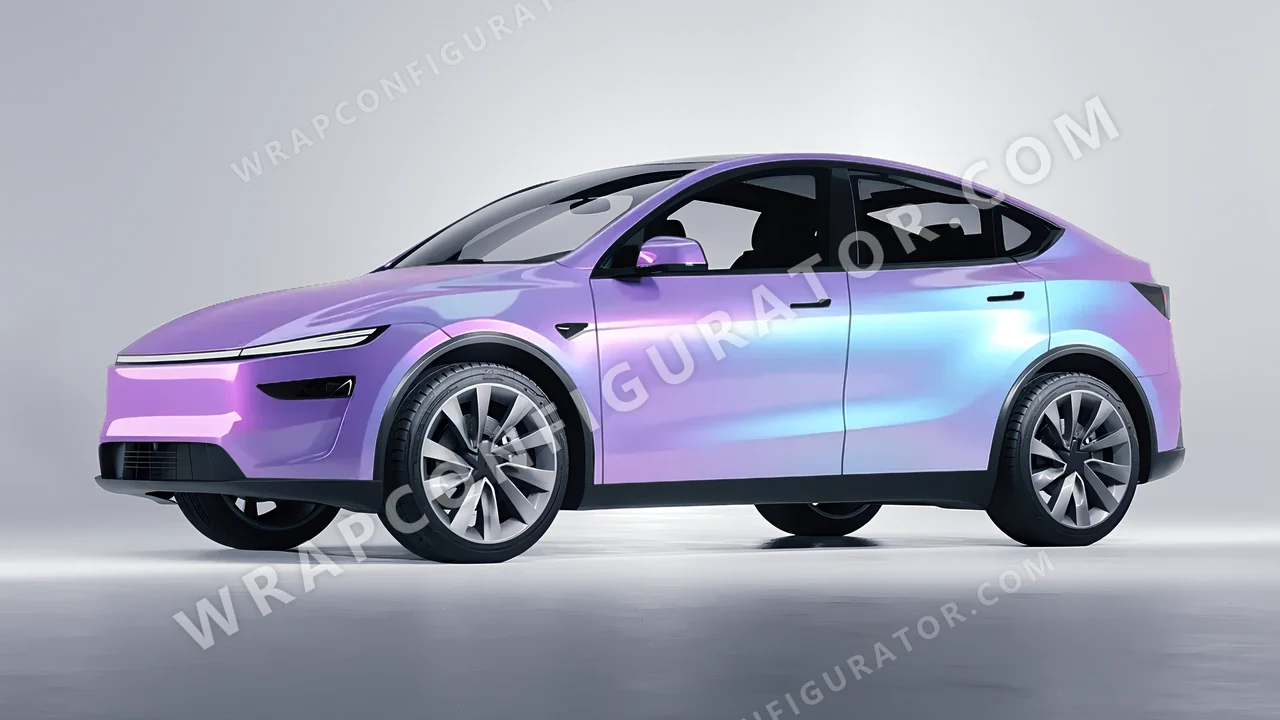 Purple Tesla Model Y Juniper 2025 wrapped in ORACAL Gloss Amethyst 970RA-316G