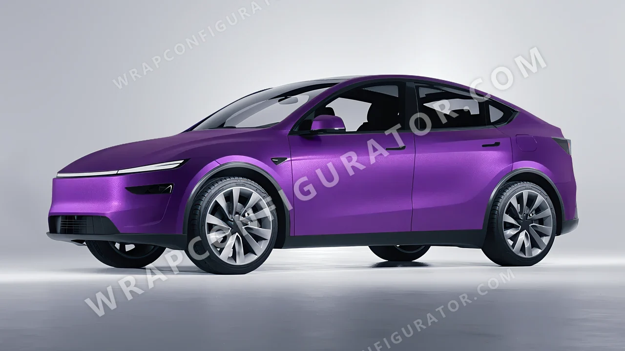 Purple Tesla Model Y Juniper 2025 wrapped in ORACAL Violet 970RA-406M