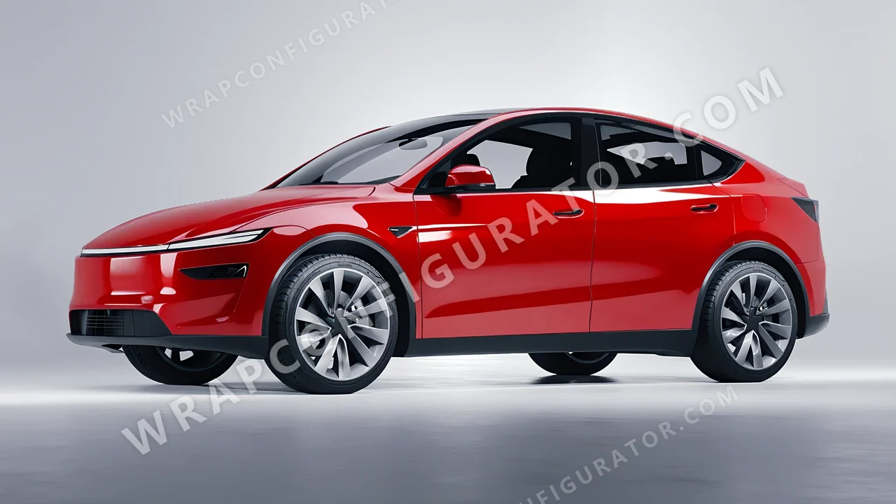 Red Tesla Model Y Juniper 2025 wrapped in 3M Gloss Hot Rod Red G13