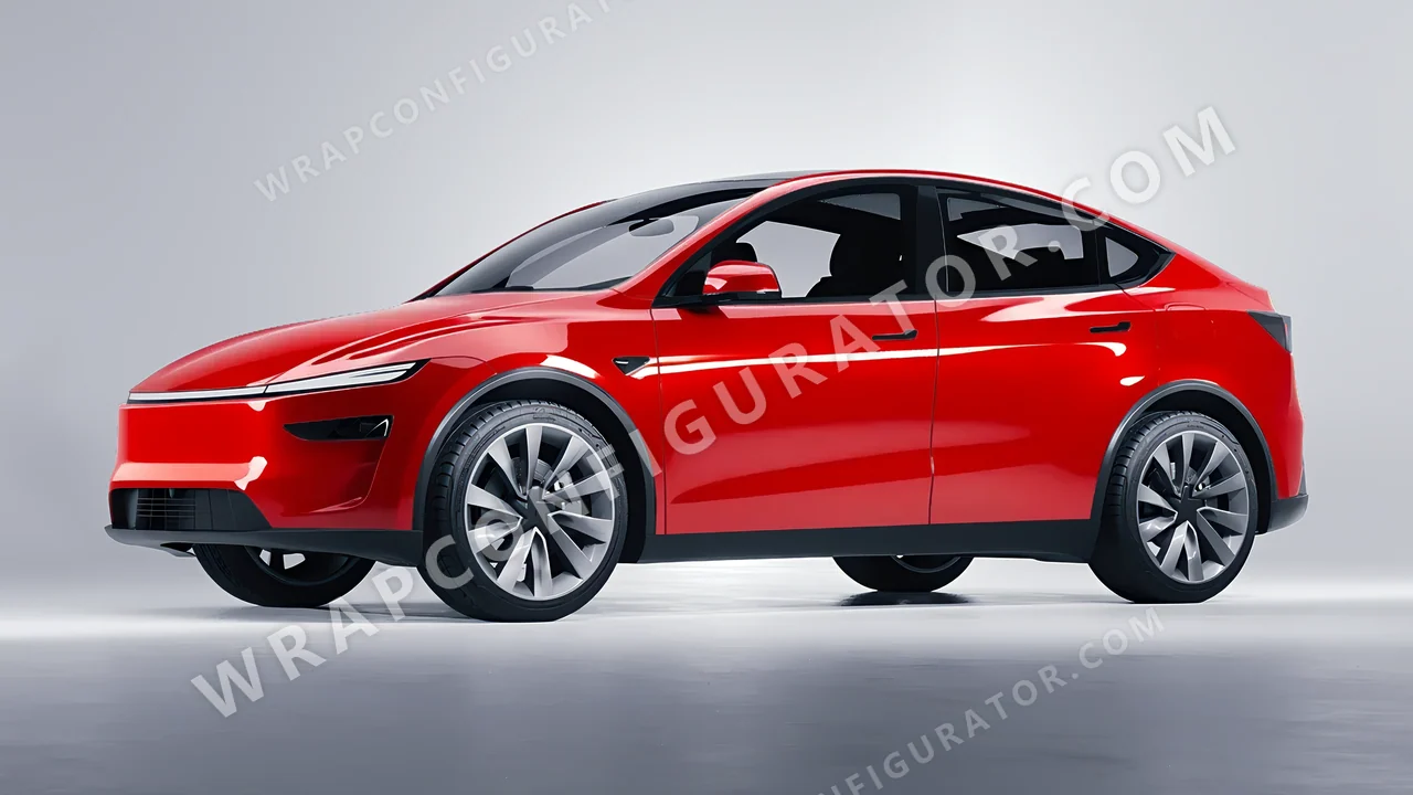 Red Tesla Model Y Juniper 2025 wrapped in 3M Hot Rod Red HG13