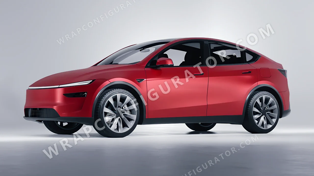 Red Tesla Model Y Juniper 2025 wrapped in 3M Matte Red Metallic M203