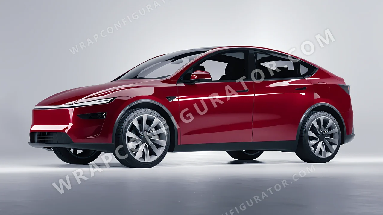 Red Tesla Model Y Juniper 2025 wrapped in 3M Ruby Rosso HG73
