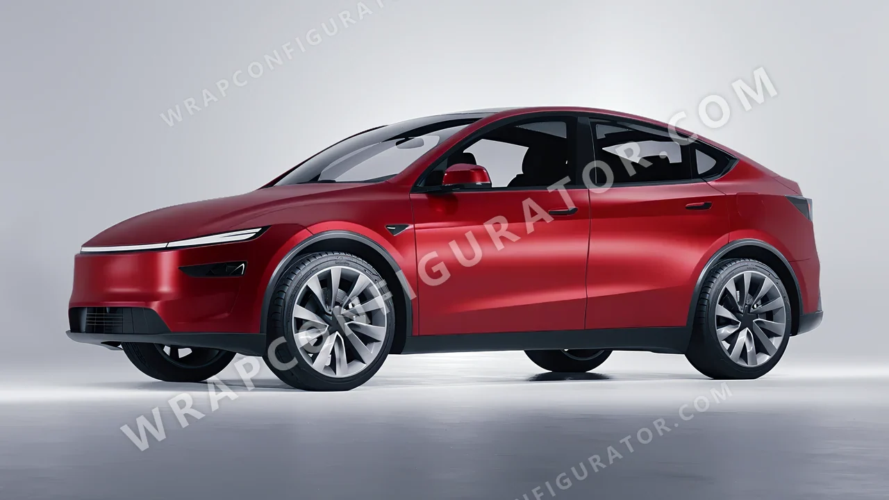 Red Tesla Model Y Juniper 2025 wrapped in 3M Satin Vampire Red SP273