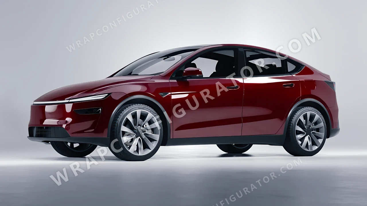 Red Tesla Model Y Juniper 2025 wrapped in Avery Dennison Burgundy SW900-475-O