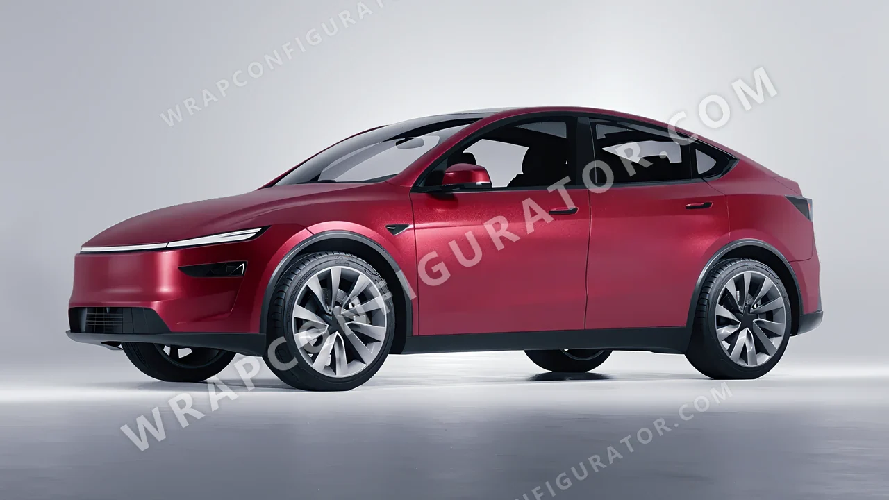 Red Tesla Model Y Juniper 2025 wrapped in Avery Dennison Cherry SW900-444-M