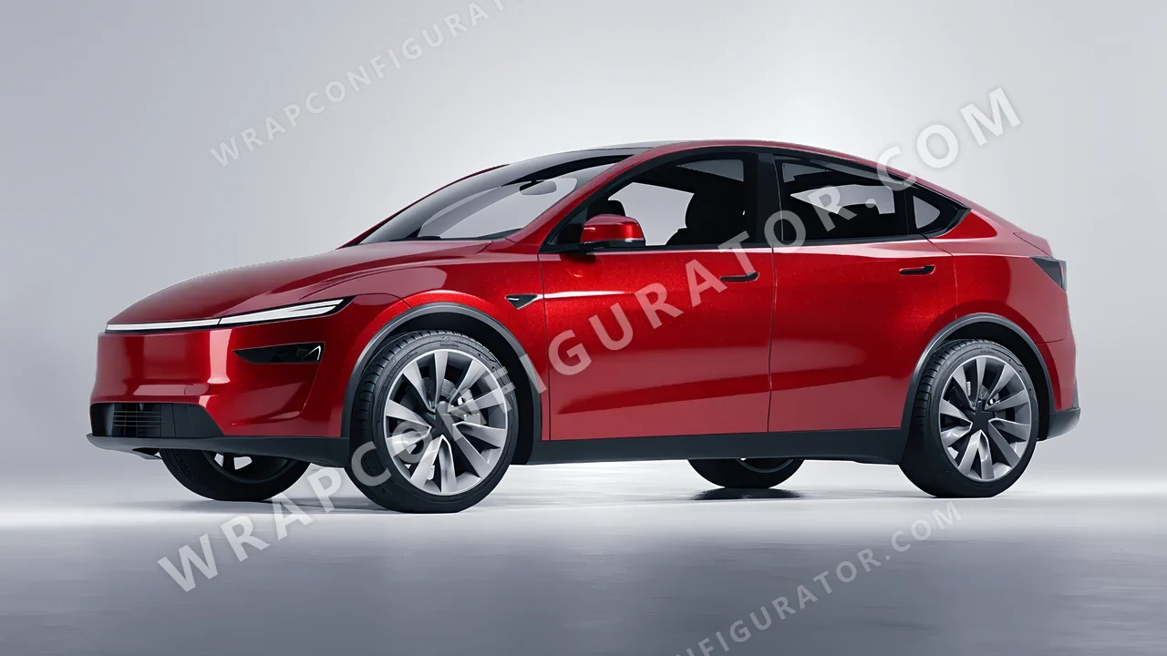 Red Tesla Model Y Juniper 2025 wrapped in Avery Dennison Pure Red SW900-401-M