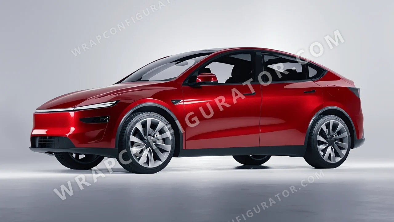Red Tesla Model Y Juniper 2025 wrapped in KPMF Vengeance Red K75403