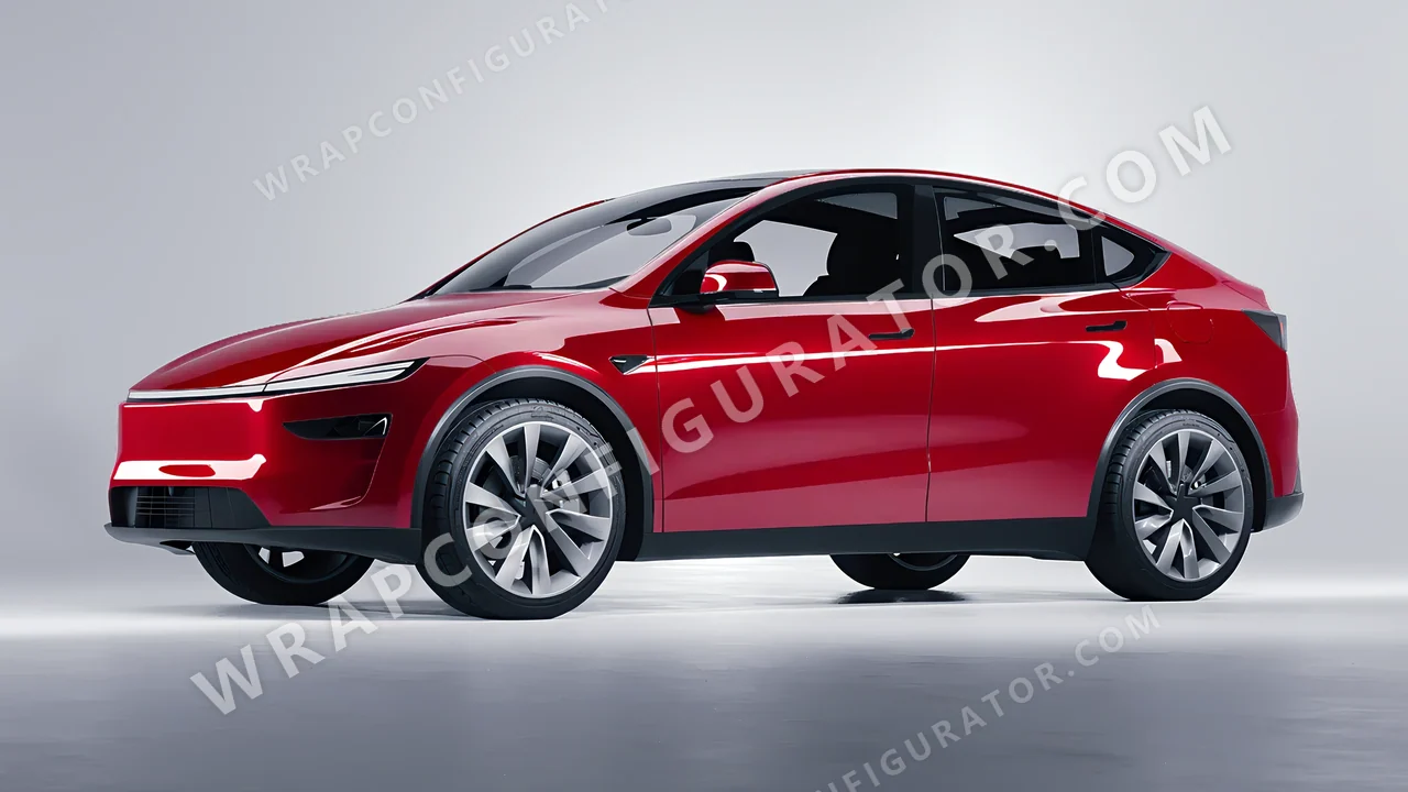 Red Tesla Model Y Juniper 2025 wrapped in ORACAL Cardinal Red 970RA-028G