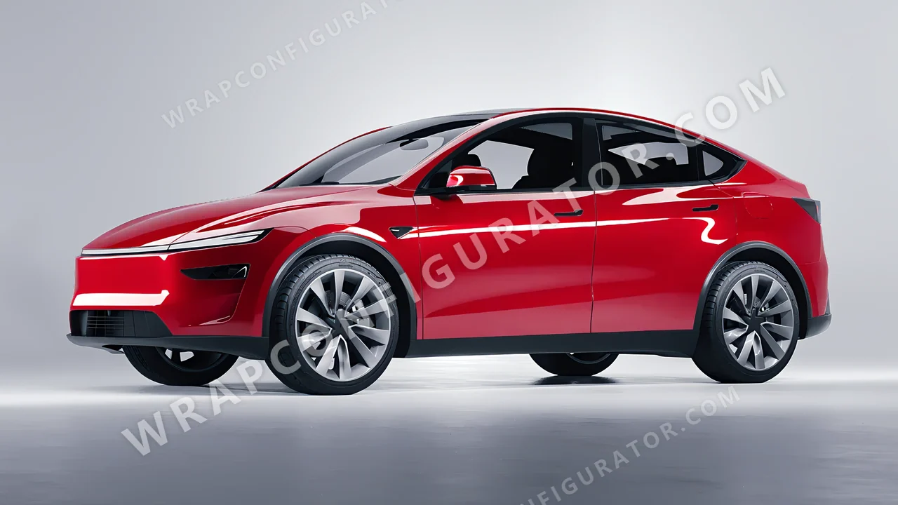 Red Tesla Model Y Juniper 2025 wrapped in ORACAL Cargo Red 970RA-882G
