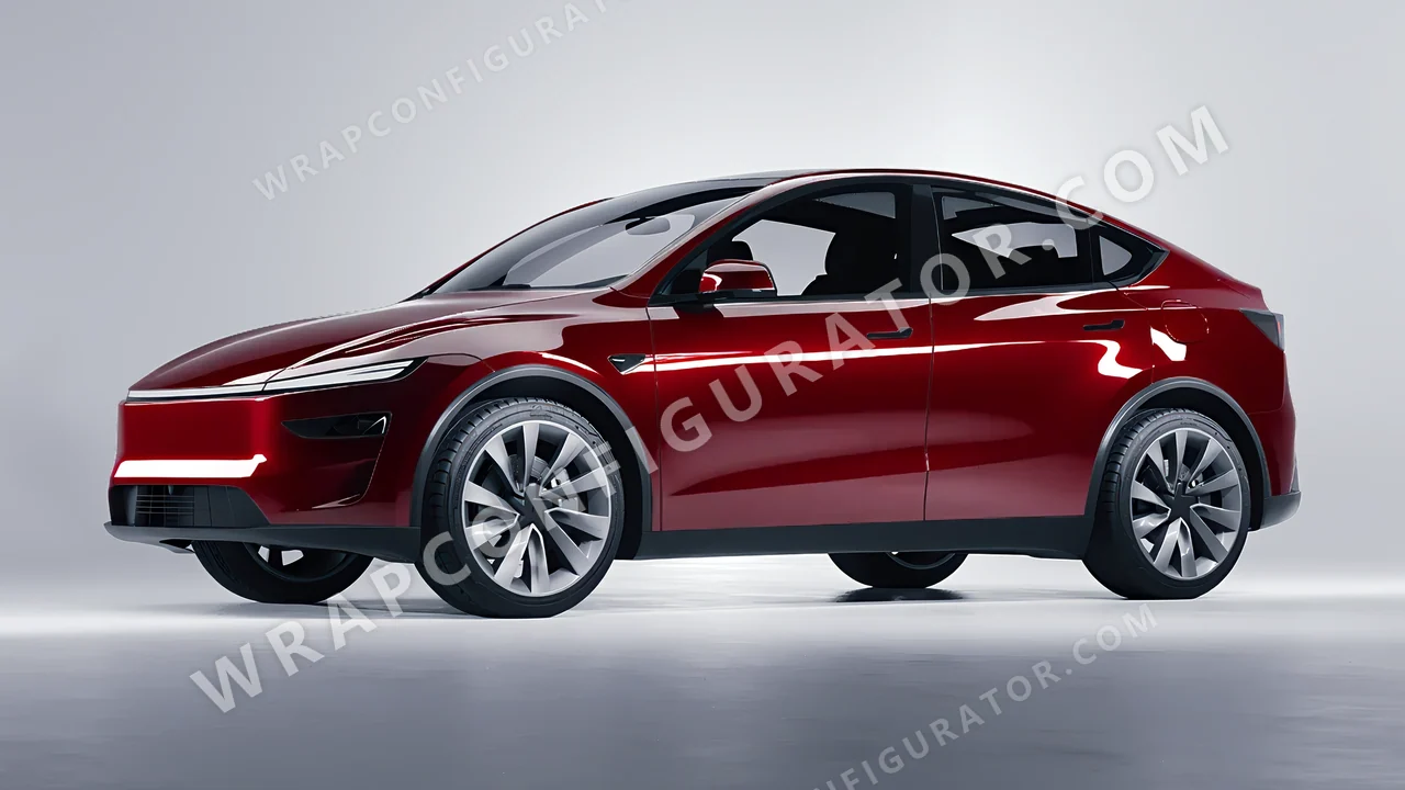 Red Tesla Model Y Juniper 2025 wrapped in ORACAL Dark Red 970RA-030G