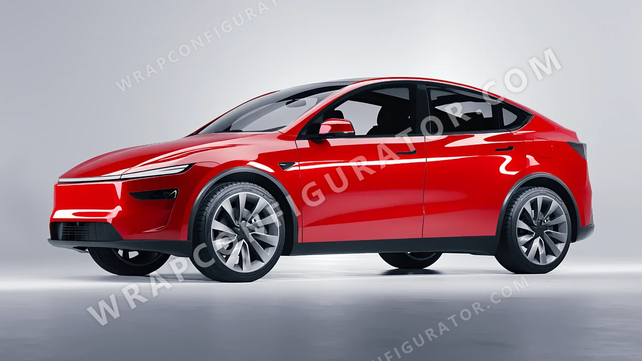 Red Tesla Model Y Juniper 2025 wrapped in ORACAL Geranium Red 970RA-305G