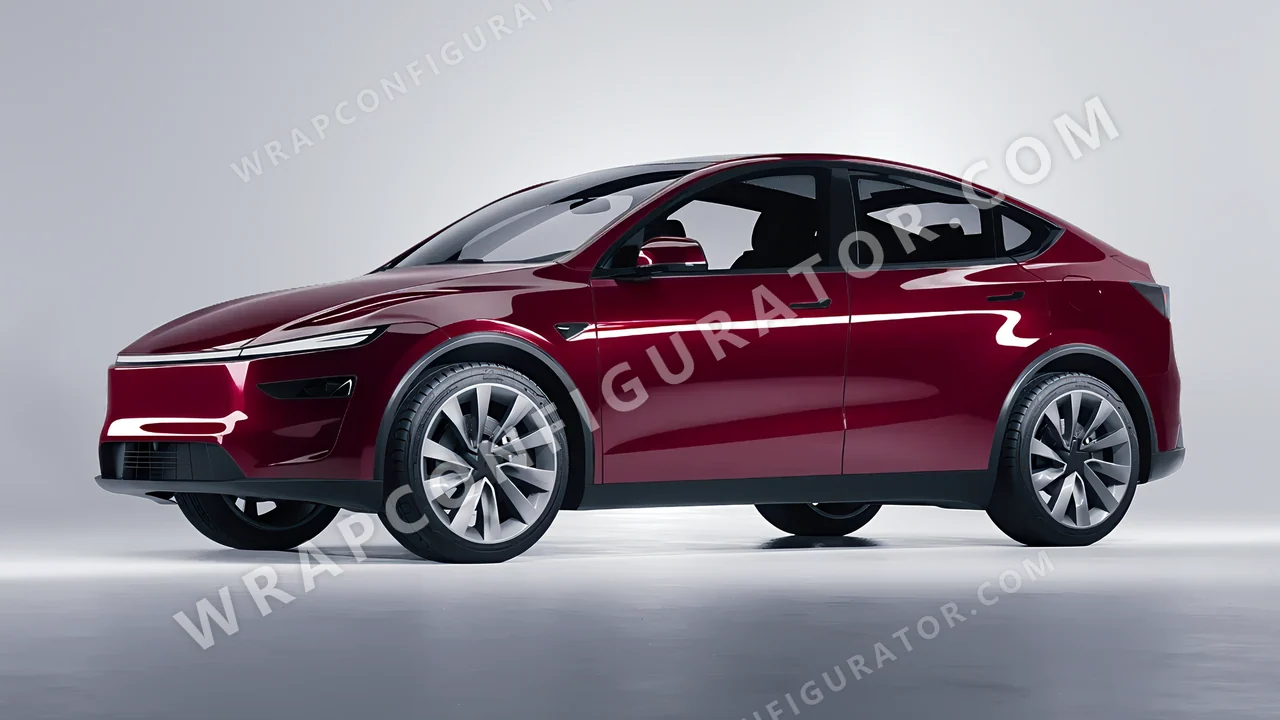 Red Tesla Model Y Juniper 2025 wrapped in ORACAL Purple Red 970RA-026G
