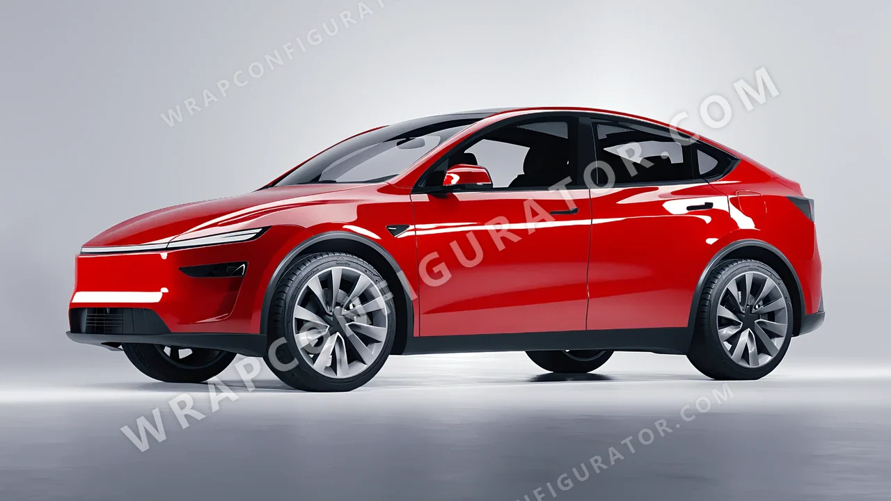 Red Tesla Model Y Juniper 2025 wrapped in ORACAL Red 970RA-031G