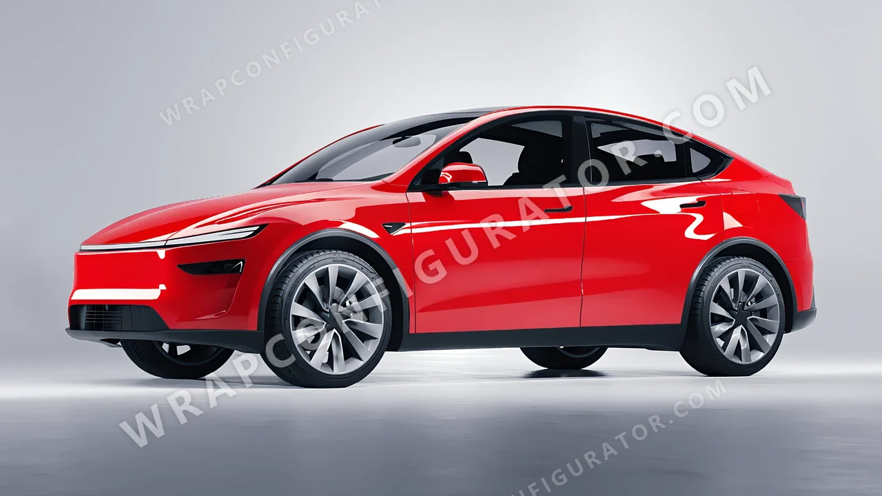Red Tesla Model Y Juniper 2025 wrapped in ORACAL Rose Hip 970RA-897G