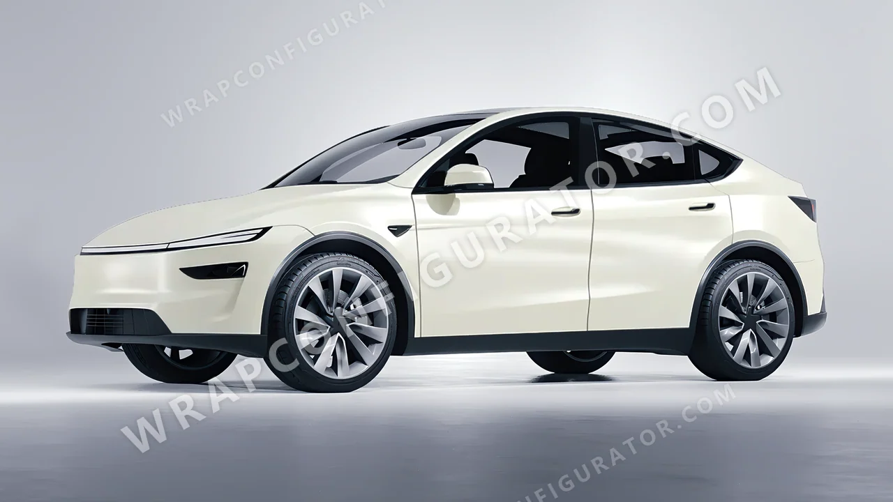 White Tesla Model Y Juniper 2025 wrapped in 3M Satin Pearl White SP10