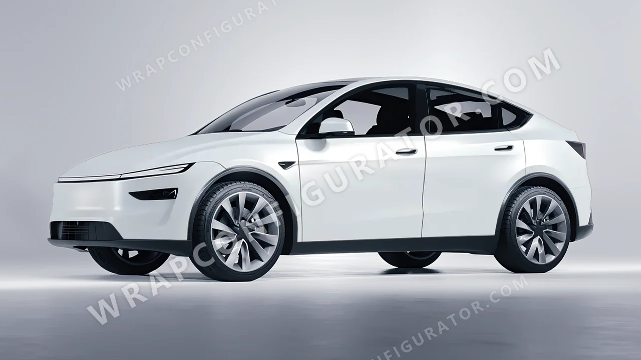 White Tesla Model Y Juniper 2025 wrapped in 3M Satin White Aluminum S120