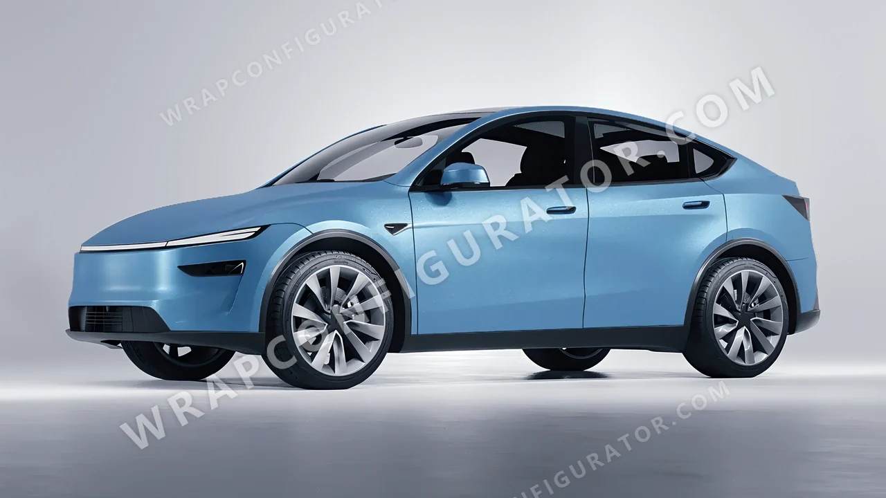 White Tesla Model Y Juniper 2025 wrapped in Avery Dennison Frosty Blue SW900-643-M