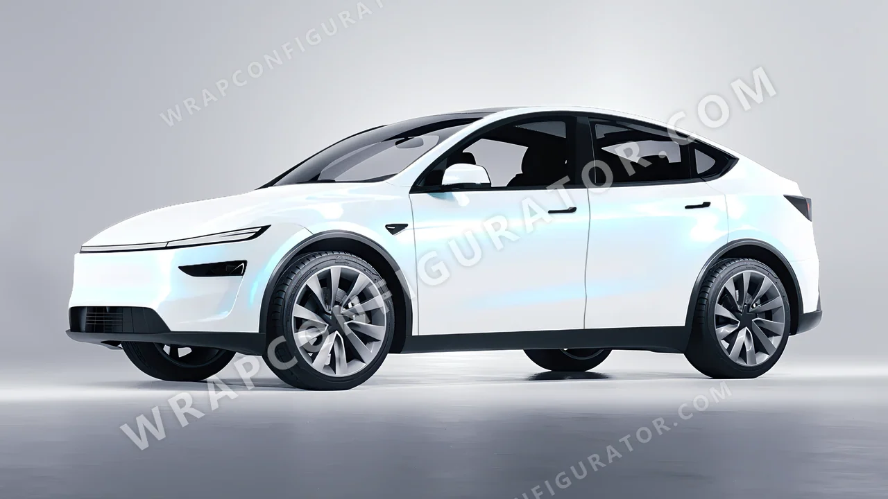 White Tesla Model Y Juniper 2025 wrapped in Colourshield PPF by HyperPro White/Blue SF007G-P