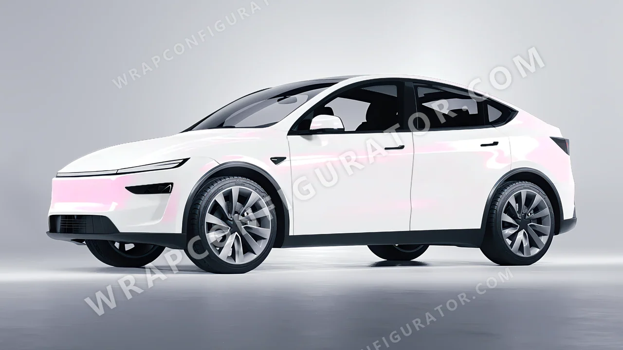 White Tesla Model Y Juniper 2025 wrapped in Colourshield PPF by HyperPro White/Pink SF001G-P